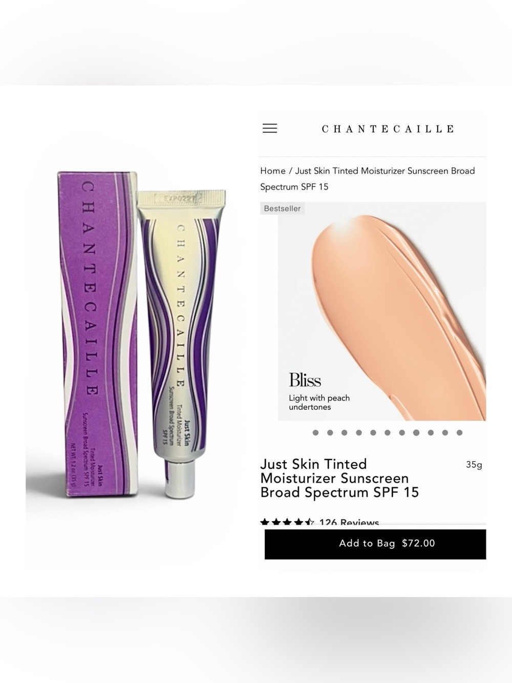 Chantecaille Just Skin Tinted Moisturizer SPF 15 in shade Bliss! NIB. MSRP $72.